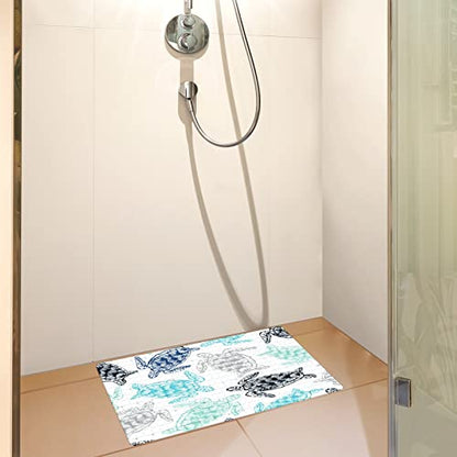 Bath Tub Mat Non Slip Shower Mat Colorful Hand Drawn Sea Turtle Extra Long Bathtub Mat 26.8x15 inches Bathroom Bath Mat with Suction Cups Drain Holes Machine Washable - color: Colorful Hand Drawn Sea Turtle