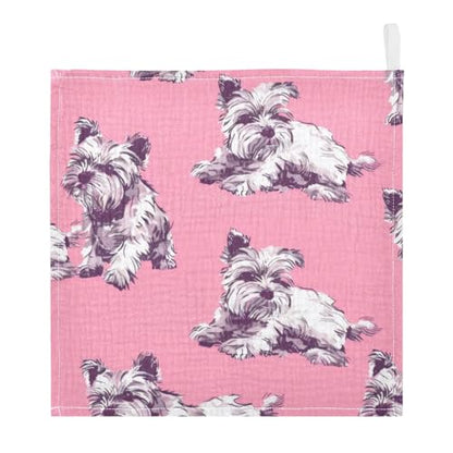 Dog Pattern Pink Baby Washcloths - 5 Pack Muslin Cotton Face Towels for Baby Newborn Girls and Boys - Soft and Absorbent - 11.8 Inch - size: 5 Pack