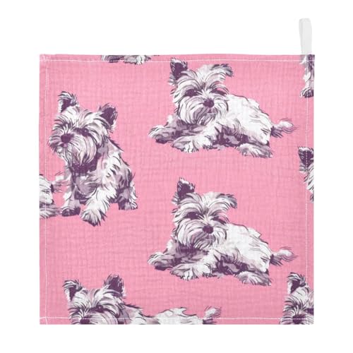 Dog Pattern Pink Baby Washcloths - 3 Pack Muslin Cotton Face Towels for Baby Newborn Girls and Boys - Soft and Absorbent - 11.8 Inch - size: 3 Pack