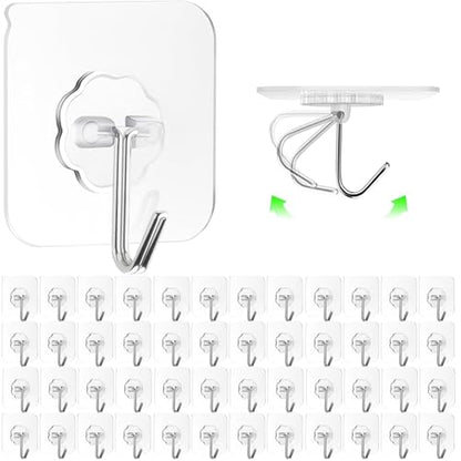ZESLMG Adhesive Wall Hooks for Hanging, 48 Pack Self Sticky Hooks Heavy Duty 22lb Clear, Removable Shower Hook No Damage for Towel Key Coat Wreath Picture Outdoor Ceiling Bathroom Kitchen, Waterproof - size: 48 Medium Hook