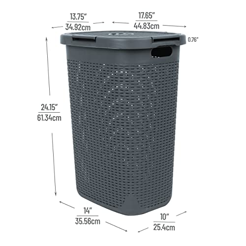 Mind Reader Slim Laundry Hamper with Lid, 60L Tall Clothes Basket, Narrow Tapered Design for Bathrooms, Closets and Laundry Rooms, Plastic, Gray - color: Gray, size: 1 Piece
