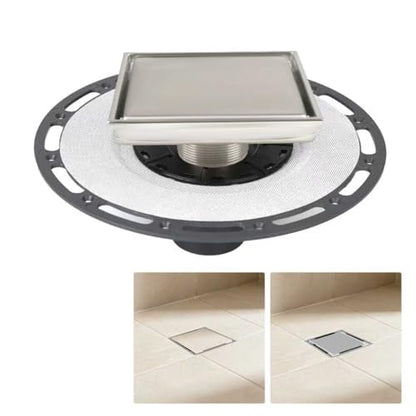 4-Inch Square Shower Drain Kit, Tile Insert Grate & Bonding Flange | Brushed 304 stainless steel tile insert cover with hair strainer; fits 2- and 3-inch pipes for tiled floors and wet areas - size: 6in Tile Insert - Brushed Steel