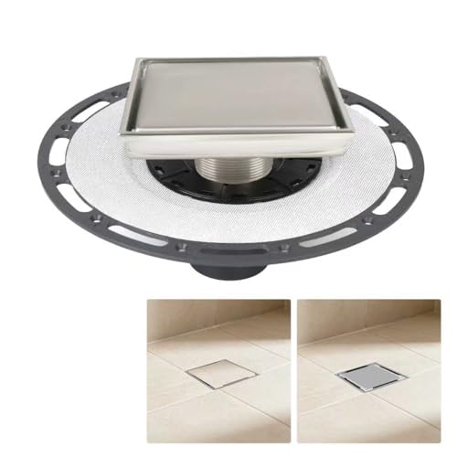 4-Inch Square Shower Drain Kit, Tile Insert Grate & Bonding Flange | Brushed 304 stainless steel tile insert cover with hair strainer; fits 2- and 3-inch pipes for tiled floors and wet areas - size: 6in Tile Insert - Brushed Steel