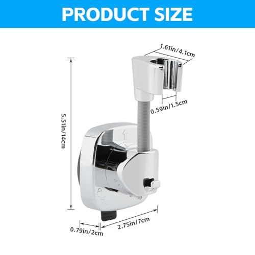 Shower Head Holder, Adjustable No-Drill Wall Mount for Suction Cup Handheld Shower, 360° Rotation ABS Shower Bracket with Hook, Fits RV/Apartments/Bathrooms