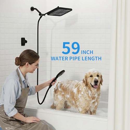 RFOUO 11 Inch Wide Rain Shower Head with Handheld, Matte Black | High Pressure Rainfall, Dual Shower Head Combo with Adjustable Arm, 3-Mode Detachable Handheld Spray,with 59 Inch Hose - color: Matte Black