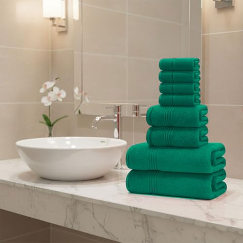 8 Piece Bath Towels for Bathroom - 100% Cotton, Soft Absorbent Bathroom Towels Set - 2 Extra Large Bath Towels, 2 Hand Towels & 4 Washcloths - Hotel Spa Thick Plush Towel, Kelly Green - color: Kelly Green (Pack of 8)