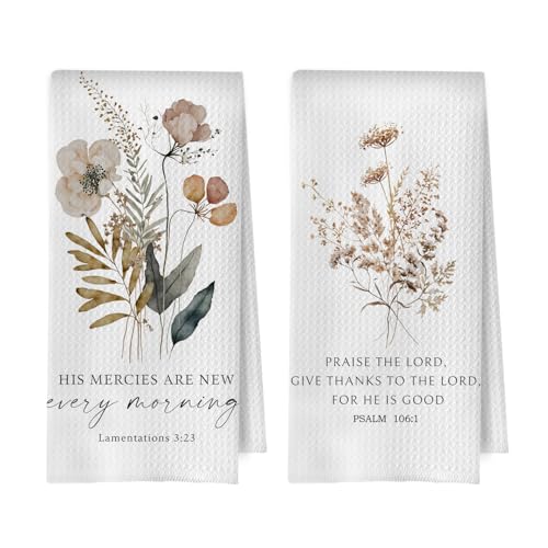 Christian Gifts Kitchen Towels Set - Bible Verse Decorative Waffle Dish Towels, Floral Hand Tea Towels, Christian Gifts for Women, 16×24 Inches Set of 2 - color: Christian- 08