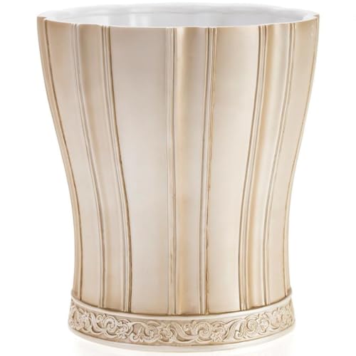 Creative Scents Victoria Beige Bathroom Trash Can Wastebasket 1.3 Gal / 5L | Decorative Round Waste Basket for Bathroom, Bedroom , Powder Room or Living Room Decor - style: Trash Can