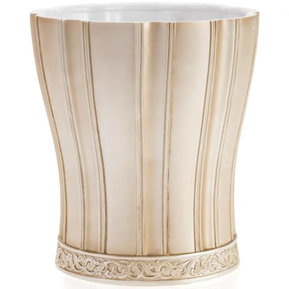 Creative Scents Victoria Beige Bathroom Trash Can Wastebasket 1.3 Gal / 5L | Decorative Round Waste Basket for Bathroom, Bedroom , Powder Room or Living Room Decor - style: Trash Can