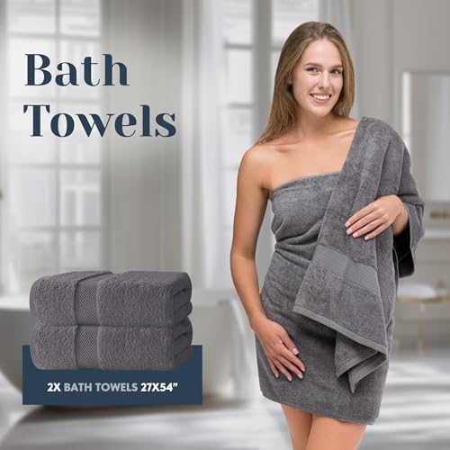 White Classic Luxury Bath Towel Set of 8 Pieces - 100% Turkish Cotton Highly Absorbent Towels for Bathroom, 2 Luxury Bath Towels 700GSM, 2 Hand Towels, 4 Washcloths, Dark Gray - color: 03: Dark Gray