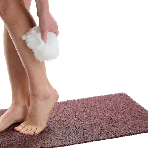 ENKOSI Loofah Non-Slip Shower Mat & Bath Mat – Soft Cushioned Comfort – No Suction Cups for Textured Tubs – Fast Draining Safety for Inside Shower, Family & Elderly (24x16 Brown) - color: Brown, size: 24" x 16" (Rectangular)