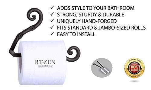 Rustic Wrought Iron Bathroom Toilet Paper Holder | Handcrafted Wall Decor Toilet Roll Holder, Wall Mount Bar, Stylish Modern Farmhouse Bathroom Decor, Metal Storage Accent - style: Swirls