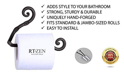 Rustic Wrought Iron Bathroom Toilet Paper Holder | Handcrafted Wall Decor Toilet Roll Holder, Wall Mount Bar, Stylish Modern Farmhouse Bathroom Decor, Metal Storage Accent - style: Swirls