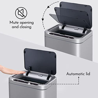 ELPHECO Stainless Steel Office Trash Can 6.6 Gallon Motion Sensor Garbage Bin Rectangular Automatic Touch Free Waste Bin for Hotel and Living Room | Automatic Garbage Bin Rectangular Touch Free Waste Bin for Hotel and Living Room, 2AA - color: Silver