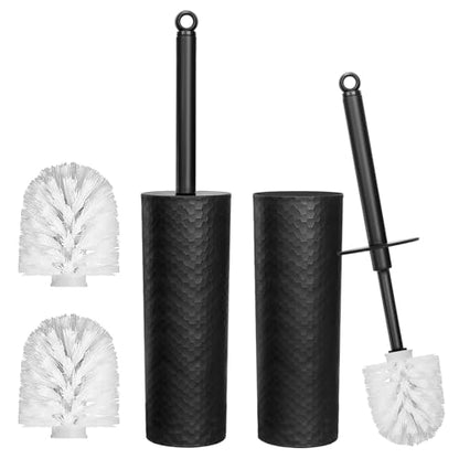 Topsky Toilet Brush,2 Pack Compact Toilet Brush & Holder Set,Plastic Round Barrel Loo Brush with 2 Replacement Toilet Brush Head,Durable for Bathroom Toilet,Black - color: Black