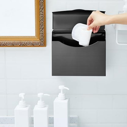 Tioncy 2 Pcs 9.5 x 7.9 in Sanitary Disposal Tampon Napkin Receptacle Wall Mounted Stainless Steel Flip Top Receptacle Bin Waste Trash Can Pads Holder Feminine Hygiene Container Bathroom (Black) - color: Black
