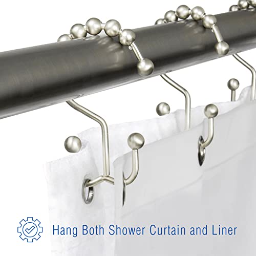 2LB Depot Double Shower Curtain Hooks Rings Polished Nickel Decor Finish Premium Rust-Resistant Stainless Steel Metal Hooks Roller Balls Glide on Shower Rods 12-Piece Set - color: Polished Nickel