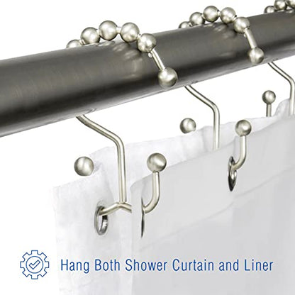 2LB Depot Double Shower Curtain Hooks Rings Polished Nickel Decor Finish Premium Rust-Resistant Stainless Steel Metal Hooks Roller Balls Glide on Shower Rods 12-Piece Set - color: Polished Nickel