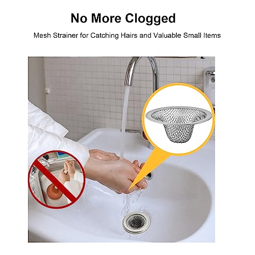 6-Pack Bathroom Mesh Sink Drain Strainer - 2.12" Top / 1" Small Stainless Steel Hair Basket Catcher for Bathroom Sink, Lavatory, Balcony, Utility, RV, Floor Drain