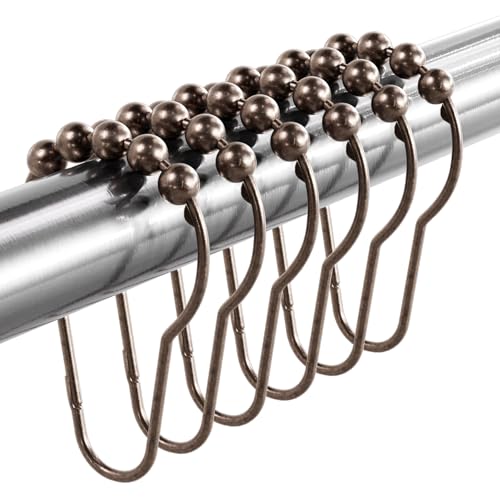 Titanker Shower Curtain Hooks Rings, Rust-Resistant Metal Shower Curtain Hooks for Bathroom Shower Rods Shower Hooks Shower Rings for Curtain - Set of 12, Bronze - color: Bronze