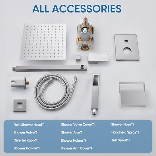 Tub Shower System with 10" Rain Head, Handheld & Valve Kit | All-Metal Tub Shower Faucet Set, Wall Mounted Rain Showerhead, Handheld Spray, Includes Valve and Trim Kit, Brushed Nickel - color: Brushed Nickel 10