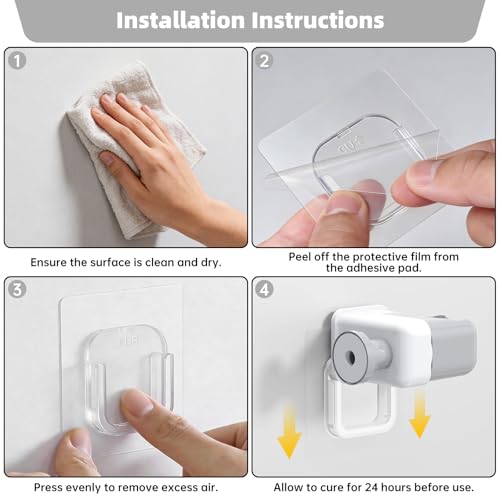 Adhesive Shower Head Holder for Bathroom, White | 180° Adjustable for Custom Angle, No-Drill Wall Mount, Fits Handheld & Standard Wands, for RV & Apartment