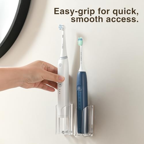 Electric Toothbrush Holder Wall Mount, Adhesive Toothbrush Caddy | Electric Toothbrush Stand for Family, Fits Mirrors/Tiles/Cabinet/Marble, PC & Stainless Steel, Clear, Pack of 4 - color: Clear-4pcs