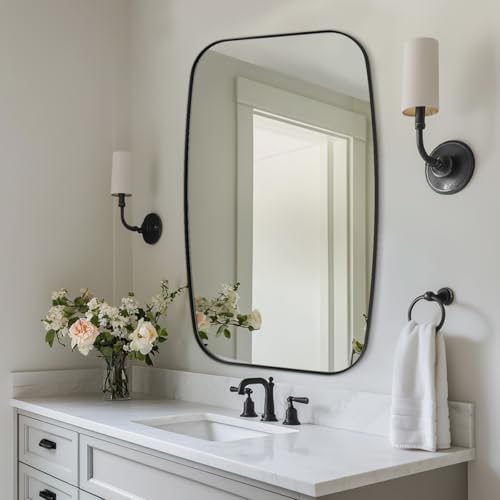 Black Oval Mirrors for Bathroom, Large 24x36’’ Matte Black Metal Framed Oblong Wall Mirror, Modern Black Vanity Mirror in Stainless Steel Frame Wall Mount Horizontal or Vertical - color: Matte Black, size: 36"L x 24"W