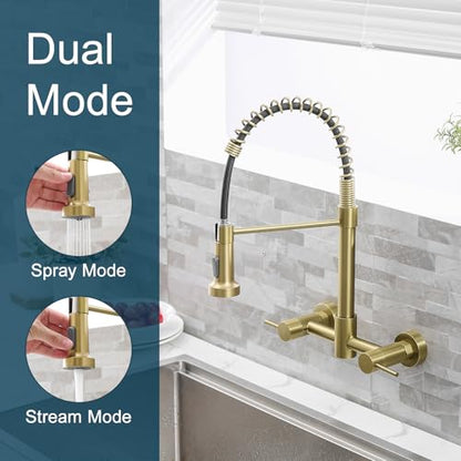 AIMADI Brushed Gold Kitchen Faucet,Wall Mount Faucet 8 Inch Center | 2 Handle Commercial Sink Faucet for Modern Kitchens Luxury Style - color: brushed gold