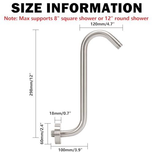 NearMoon S Shaped Shower Head Riser Arm, Shower Extender Arm with Flange, Standard 1/2" Connection- Bathroom Accessory (12 Inch, Brushed Nickel) - color: Brushed Nickel, style: 12 Inch