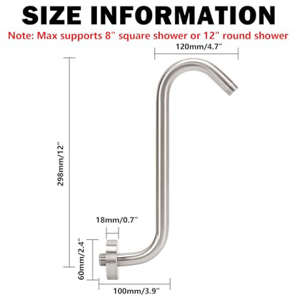 NearMoon S Shaped Shower Head Riser Arm, Shower Extender Arm with Flange, Standard 1/2" Connection- Bathroom Accessory (12 Inch, Brushed Nickel) - color: Brushed Nickel, style: 12 Inch