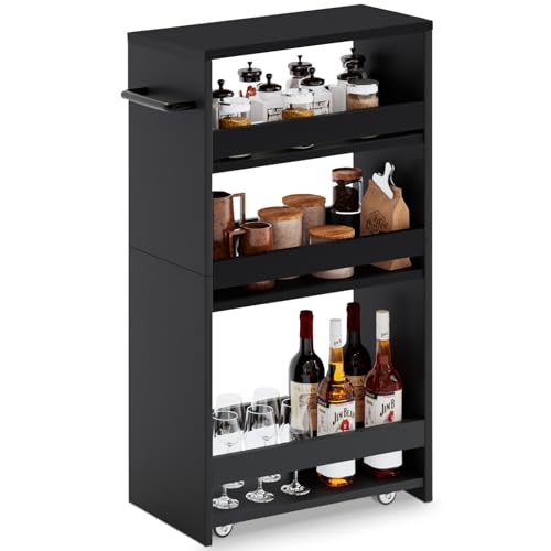 MARTY Rolling Storage Cart 8” Wide Laundry Storage Between Washer and Dryer | Slim Storage Cart with Wheels, Wood Narrow Laundry Storage Cart, Shelving Utility Cart for Kitchen Bathroom Laundry, Black - color: All Black, size: 7.9"D x 15.75"W x 31.5"H