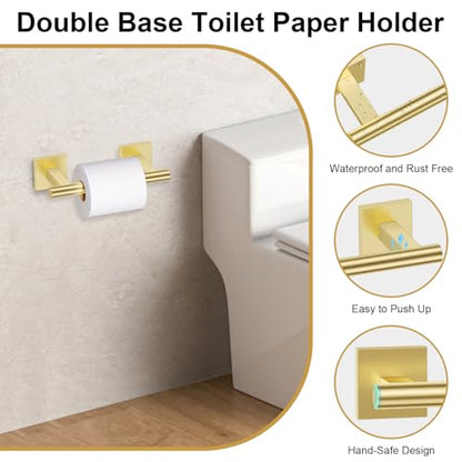 Brushed Gold Bathroom Hardware Towel Bar Set, 5 Pieces Double Dase Toilet Paper Holder Towel Holder Set, 23.6 Inch Stainless Steel Towel Rack for Bathroom Wall Mount - color: Brushed Gold, size: 5pieces B
