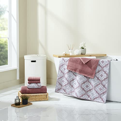 Modern Threads Capri 6-Piece Reversible Yarn Dyed Jacquard Towel Set - Bath Towels, Hand Towels, & Washcloths - Super Absorbent & Quick Dry - 100% Combed Cotton, Rosewood - color: Rosewood, size: Small, style: Soft Geometric