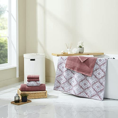 Modern Threads Capri 6-Piece Reversible Yarn Dyed Jacquard Towel Set - Bath Towels, Hand Towels, & Washcloths - Super Absorbent & Quick Dry - 100% Combed Cotton, Rosewood - color: Rosewood, size: Small, style: Soft Geometric