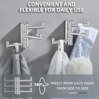 Angle Simple Swivel Towel Hooks, Robe Coat Hook 2 Pack, Polished Chrome | 304 Stainless Steel, Foldable Hand Towel Holder for Bathroom Kitchen Closet Cabinet, Compact Space Saver, Screws Wall Mount - color: Polished Chrome, size: 2 Pack