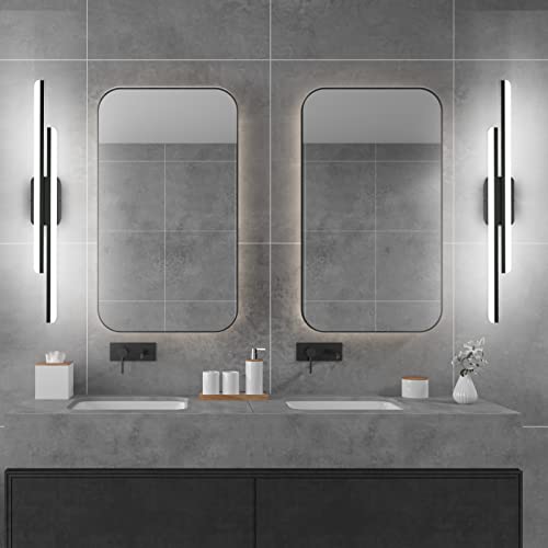 Ralbay 40" LED Black Vanity Light 40W Frosted Aluminum Modern LED Black Bathroom Vanity Light Fixtures Over Long Mirror LED Modern Bath Lighting 6000K White Light - color: Black, size: 40 inch