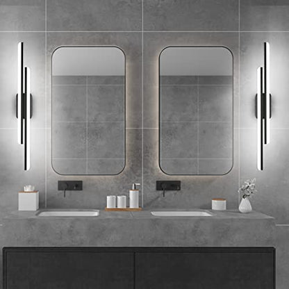 Ralbay 40" LED Black Vanity Light 40W Frosted Aluminum Modern LED Black Bathroom Vanity Light Fixtures Over Long Mirror LED Modern Bath Lighting 6000K White Light - color: Black, size: 40 inch