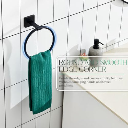 KOKOSIRI Towel Ring Matte Black Bath Towel Hanger Bathroom Hardware Hand Towels Holder Rack Wall Mounted Stainless Steel, B3010BK - color: Matte Black