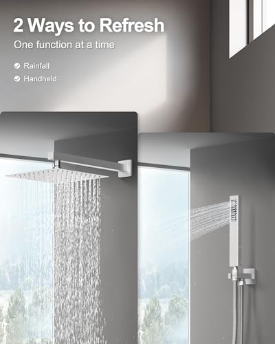 10" Shower System, Wall Mount Shower Faucet Set, Brushed Nickel | Pressure-Balance Rough-In Valve Included, High Flow Square Rainhead, Stainless Steel Fixture for Bath Remodels - color: Brushed Nickel