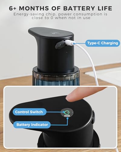 Automatic Foaming Soap Dispenser Touchless, USB Rechargeable Soap Dispenser | Adjustable Foam Levels, 10oz/300mL Hands Free Sensor, Waterproof, Wall Mounted or Countertop for Bathroom & Kitchen - color: Black, style: Foam