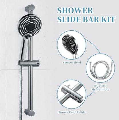 OFFO Shower Slide Bar Combo, Adjustable 40 in Slide Bar with 6-Mode High Pressure Handheld Shower Head and 60 in Stainless Steel Hose, Screw Wall Mounted, Chrome - color: Chrome, style: 40" Slide Bar & 60" Hose
