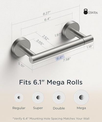 FORIOUS Commercial Toilet Paper Holder Wall Mount Bathroom Tissue Holder | Brushed Nickel | SUS304 Stainless Steel Rustproof | Double Post Pivoting Toilet Paper Roll Holder | Screw-In | Round Base - color: Stainless Steel
