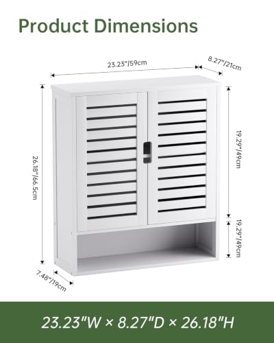 SMIBUY Bathroom Cabinet Wall Mounted, Bamboo Over-The-Toilet Storage Organizer, Space Saver Medicine Cabinet with 2 Door and Adjustable Shelves (White) - color: White