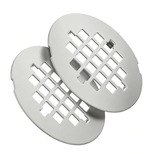 Shower Drain Cover Snap-in Hair Catcher - Brushed Nickel 2 Pack | Stainless steel， 4-1/4" OD round， Fits 2-7/8" pin spacing， Snap in easy install， Shower drain grid, strainer replacement. - color: Brushed Nickel