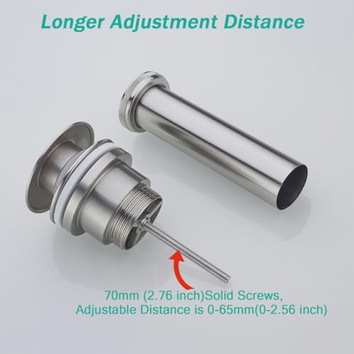 Bathroom Sink Drain With Overflow and Without Overflow Vessel Sink Lavatory Vanity Dual Use Pop Up Drain Stopper,All Metal Rustproof Brass and 304 Stainless Steel,Brushed Nickel - color: Brushed Nickel