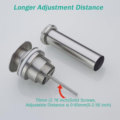 Bathroom Sink Drain With Overflow and Without Overflow Vessel Sink Lavatory Vanity Dual Use Pop Up Drain Stopper,All Metal Rustproof Brass and 304 Stainless Steel,Brushed Nickel - color: Brushed Nickel