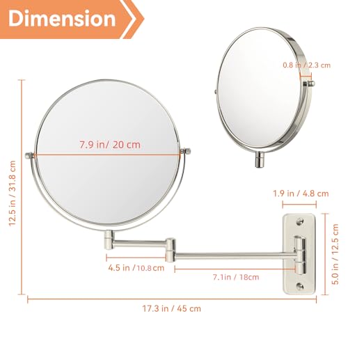 8" Extendable Bathroom Mirror Wall Mount with 1X/10X Magnification, 360° Swivel Double Sided Vanity & Shaving Mirror, Nickel Finish (No Light) - color: Nickel