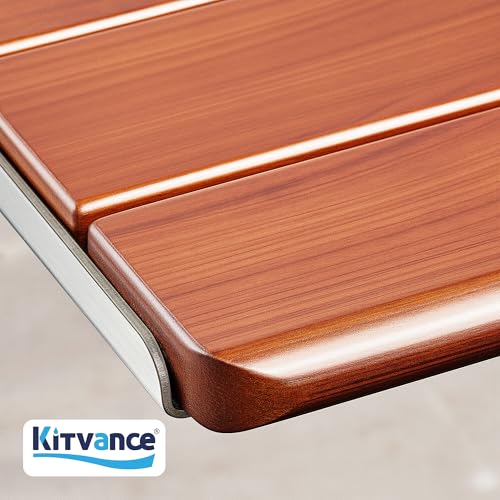 [Upgraded Version] 18" ADA Compliant Folding Teak Shower Seat Wall Mounted-Folding Shower Bench, Folding Shower Seat for Inside Shower, Teak Foldable Shower Chair, Fold Down Shower Seat, Max 400lbs - size: 18.4*13.4*10.4 Inch（Teak）