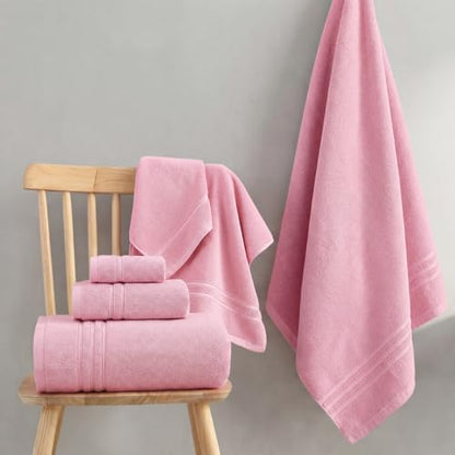 REDKISS Pink Towels Set 6 Piece Cotton Towel Sets with 2 Bath Towels, 2 Hand, 2 Washcloths, 650GSM Hotel Quality, Soft, Highly Absorbent Towels for Bathroom Gym, Ideal Everyday Use - color: Pink
